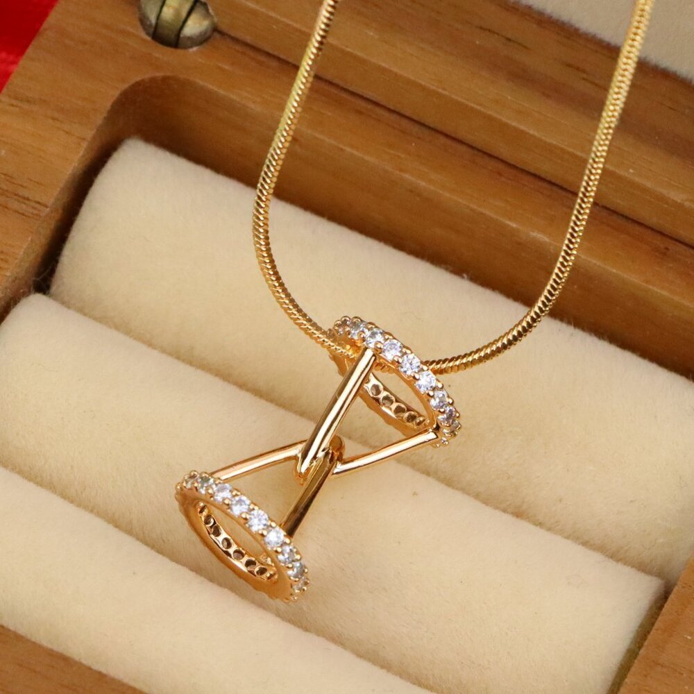 Rose Gold Hourglass Pendant Necklace With Sparkling CZ Stones, XPPT1195
